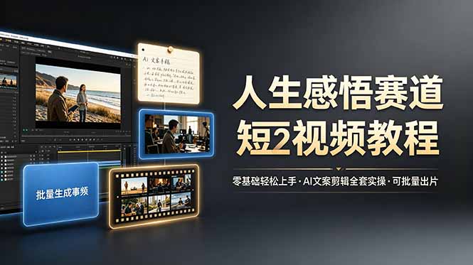 人生感悟赛道短视频教程，零基础轻松上手，AI文案剪辑全套实操可批量出片云学当下-创业资源网-知予轻创网-资源整合-互联网创业课程云学当下