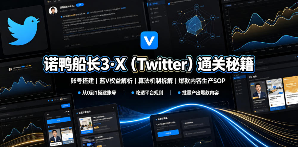 诺鸭船长3·X(Twitter)通关秘籍,涵盖账号搭建、蓝V权益解析、算法机制拆解及爆款内容生产SOP云学当下-创业资源网-知予轻创网-资源整合-互联网创业课程云学当下