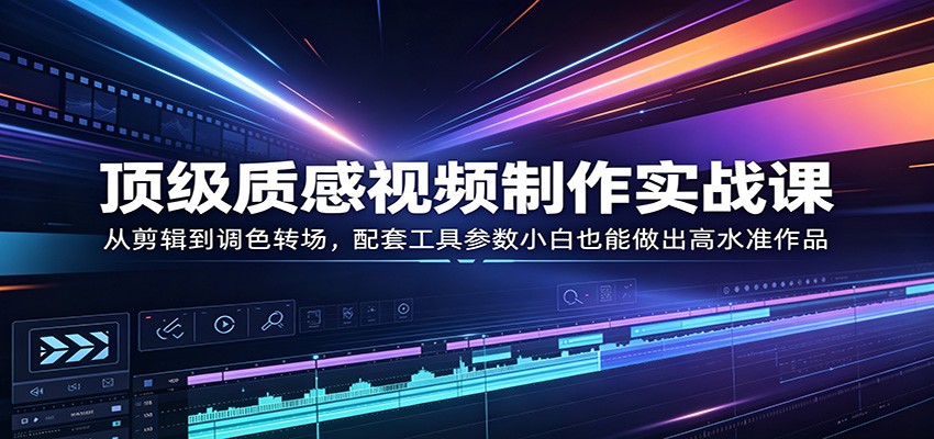 顶级质感视频制作实战课：从剪辑到调色转场，配套工具参数小白也能做出高水准作品云学当下-创业资源网-知予轻创网-资源整合-互联网创业课程云学当下