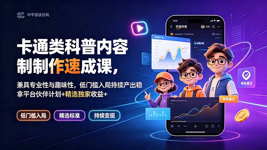 卡通类科普内容制作速成课,兼具专业性与趣味性,低门槛入局持续产出稳拿平台伙伴计划+精选独家收益云学当下-创业资源网-知予轻创网-资源整合-互联网创业课程云学当下