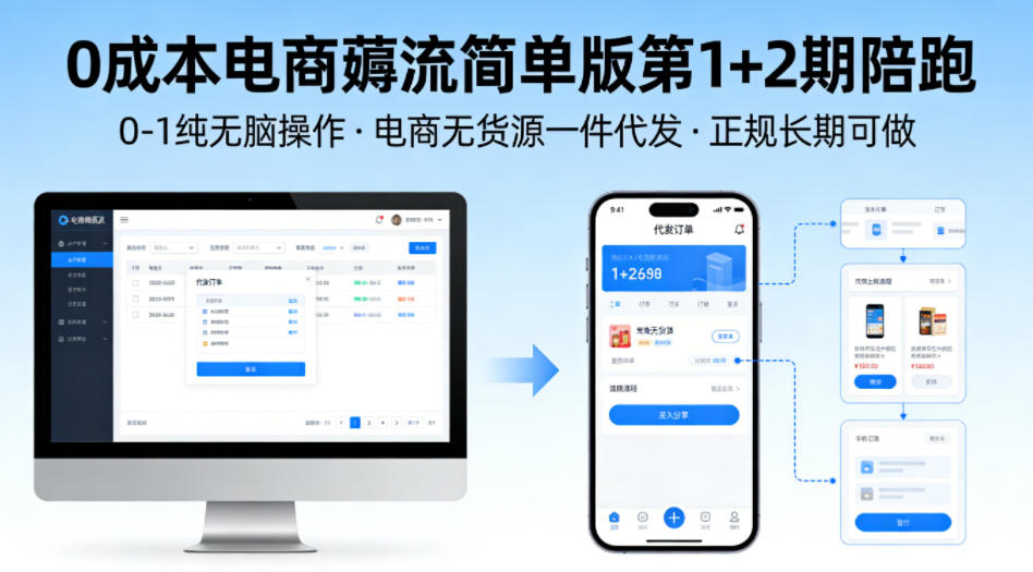 0成本电商薅流简单版第1+2期陪跑，0-1纯无脑操作，电商无货源一件代发，正规长期可做-云学当下