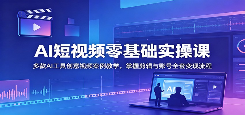 AI短视频零基础实操课:多款AI工具创意视频案例教学,掌握剪辑与账号全套变现流程云学当下-创业资源网-知予轻创网-资源整合-互联网创业课程云学当下