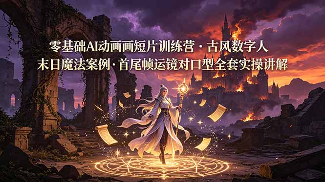 零基础AI动画短片训练营，古风数字人末日魔法案例，首尾帧运镜对口型全套实操讲解云学当下-创业资源网-知予轻创网-资源整合-互联网创业课程云学当下