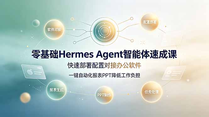 零基础Hermes Agent智能体速成课,快速部署配置对接办公软件;一键自动化报表PPT降低工作负担云学当下-创业资源网-知予轻创网-资源整合-互联网创业课程云学当下