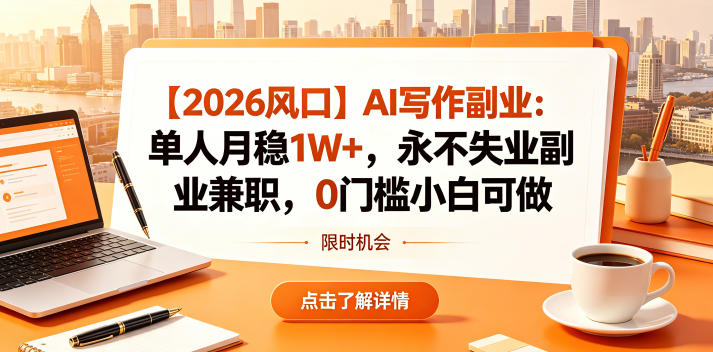 【2026风口】AI写作副业:单人月稳1W+,永不失业副业兼职,0门槛小白可做【揭秘】云学当下-创业资源网-知予轻创网-资源整合-互联网创业课程云学当下