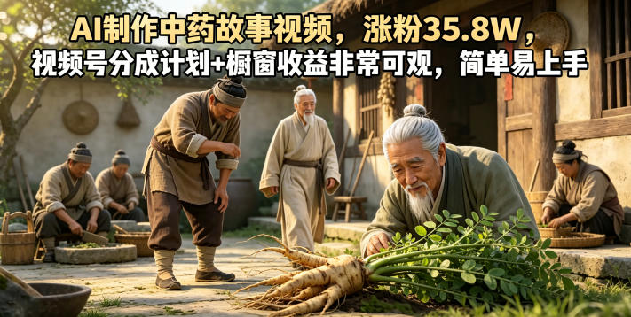 AI制作中药故事视频,涨粉35.8W,视频号分成计划+橱窗收益非常可观,简单易上手云学当下-创业资源网-知予轻创网-资源整合-互联网创业课程云学当下