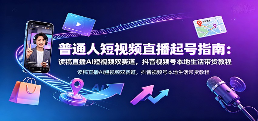 普通人短视频直播起号指南:读稿直播AI短视频双赛道,抖音视频号本地生活带货教程云学当下-创业资源网-知予轻创网-资源整合-互联网创业课程云学当下