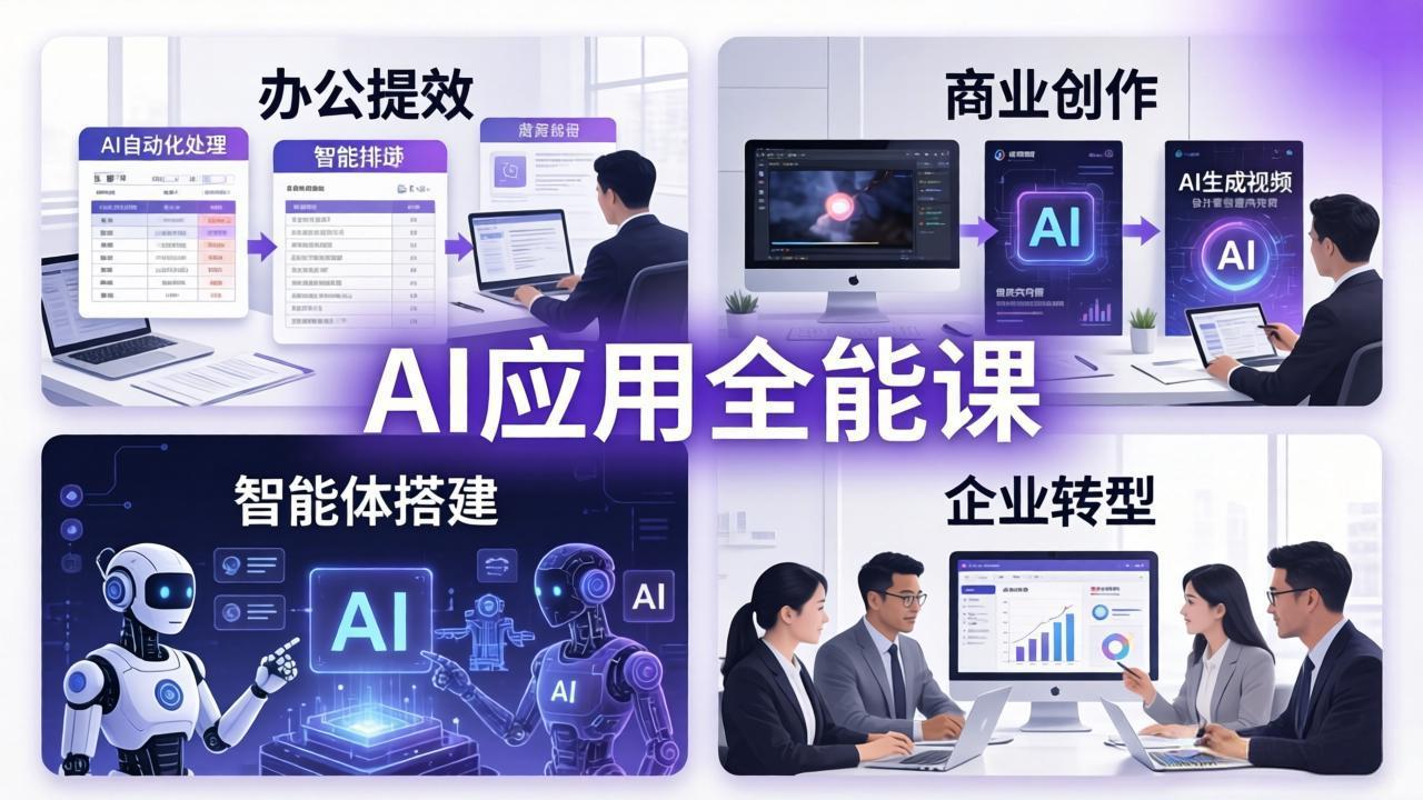 AIGC 应用师全能课-更新：办公提效、商业创作、智能体搭建、企业转型，一站式学会AI应用云学当下-创业资源网-知予轻创网-资源整合-互联网创业课程云学当下