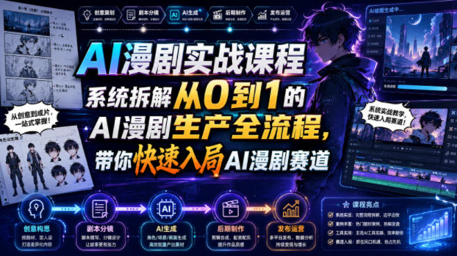 AI漫剧实战课程，系统拆解从0到1的AI漫剧生产全流程，带你快速入局AI漫剧赛道云学当下-创业资源网-知予轻创网-资源整合-互联网创业课程云学当下