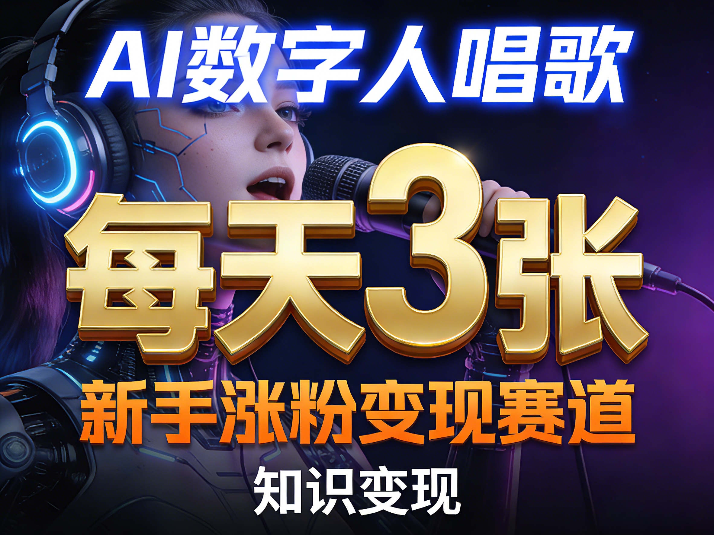 AI数字人唱歌，新手涨粉变现赛道，每天3张和知识付费，副业必备-云学当下