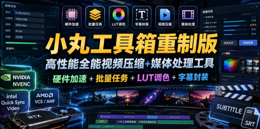 小丸工具箱重制版–高性能全能视频压缩+媒体处理工具|硬件加速+批量任务+LUT调色+字幕封装云学当下-创业资源网-知予轻创网-资源整合-互联网创业课程云学当下