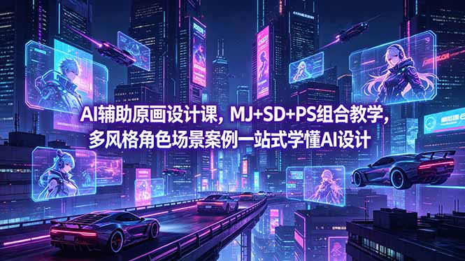 AI辅助原画设计课，MJ+SD+PS组合教学，多风格角色场景案例一站式学懂AI设计云学当下-创业资源网-知予轻创网-资源整合-互联网创业课程云学当下