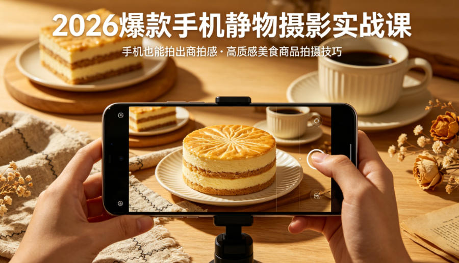 2026爆款手机静物摄影实战课，手机也能拍出商拍感，学会拍出高质感美食商品云学当下-创业资源网-知予轻创网-资源整合-互联网创业课程云学当下
