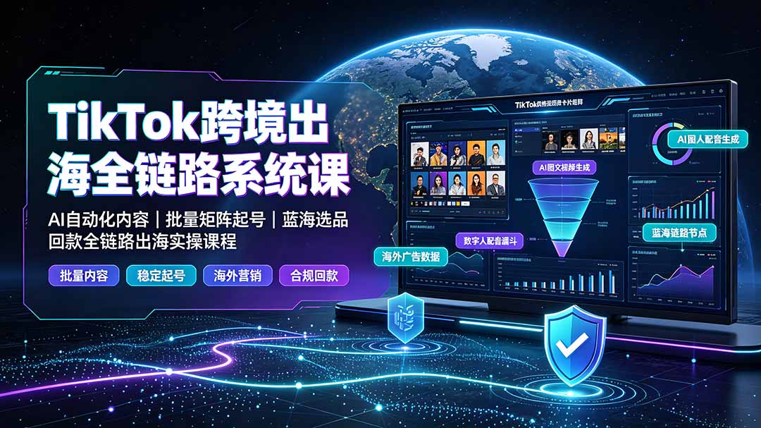 TikTok跨境出海全链路系统课-2026年7月：AI自动化内容｜批量矩阵起号｜蓝海选品回款全链路出海实操课程云学当下-创业资源网-知予轻创网-资源整合-互联网创业课程云学当下