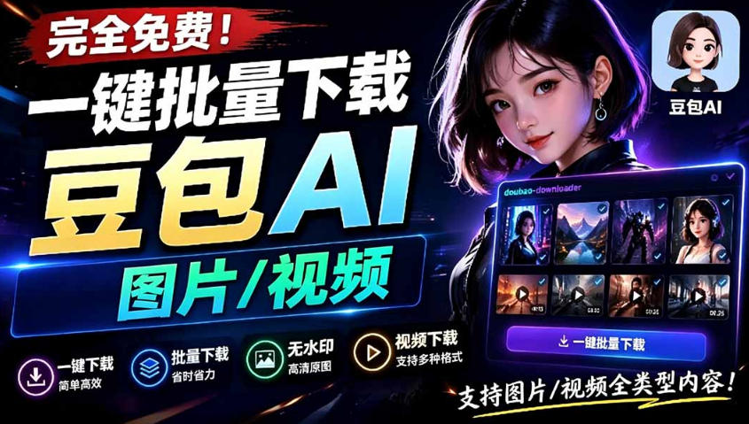 Github最新发布！一键批量下载豆包AI无水印图片/视频，简单易用，自动解析提示词云学当下-创业资源网-知予轻创网-资源整合-互联网创业课程云学当下