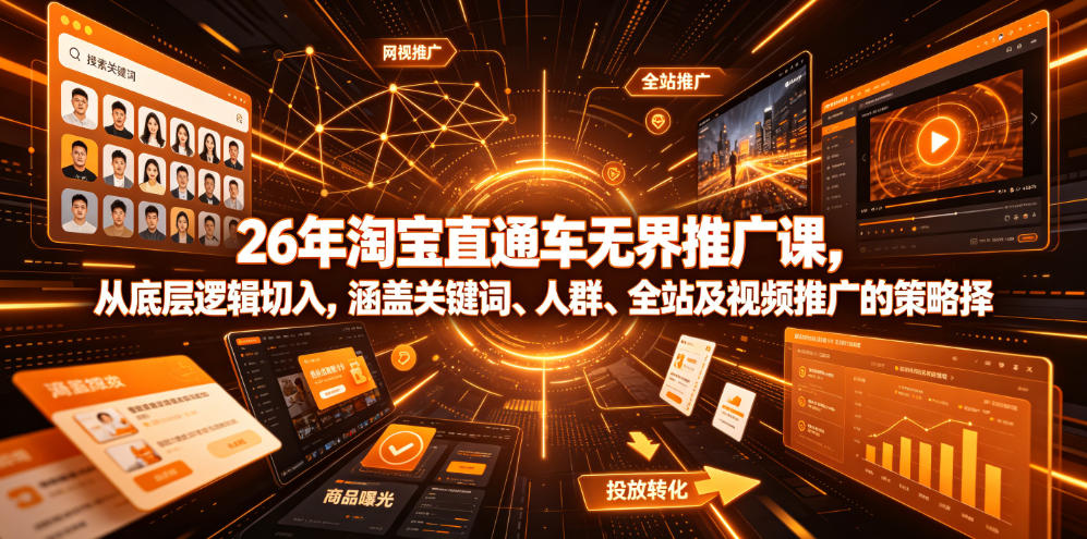 26年淘宝直通车无界推广课，从底层逻辑切入，涵盖关键词、人群、全站及视频推广的策略选择云学当下-创业资源网-知予轻创网-资源整合-互联网创业课程云学当下