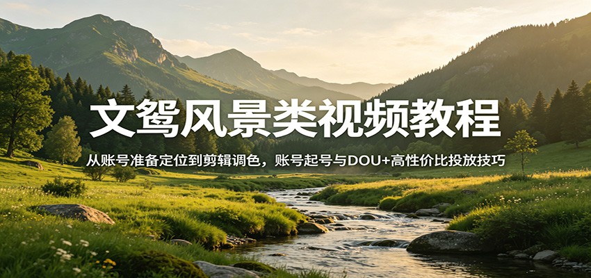 文鸳风景类视频教程:从账号准备定位到剪辑调色,账号起号与DOU+高性价比投放技巧云学当下-创业资源网-知予轻创网-资源整合-互联网创业课程云学当下