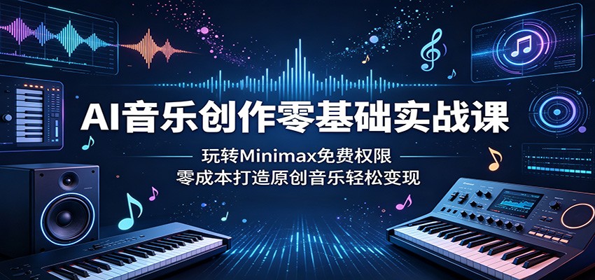 AI音乐创作零基础实战课：玩转Minimax免费权限，零成本打造原创音乐轻松变现云学当下-创业资源网-知予轻创网-资源整合-互联网创业课程云学当下