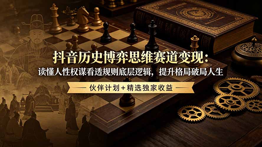 抖音历史博弈思维赛道变现：读懂人性权谋看透规则底层逻辑，提升格局破局人生，伙伴计划+精选独家收益云学当下-创业资源网-知予轻创网-资源整合-互联网创业课程云学当下