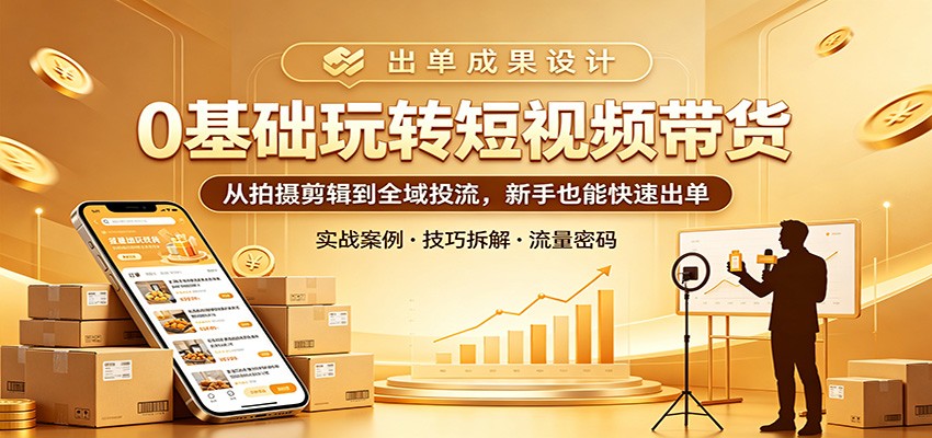 0基础玩转短视频带货：从拍摄剪辑到全域投流，新手也能快速出单云学当下-创业资源网-知予轻创网-资源整合-互联网创业课程云学当下