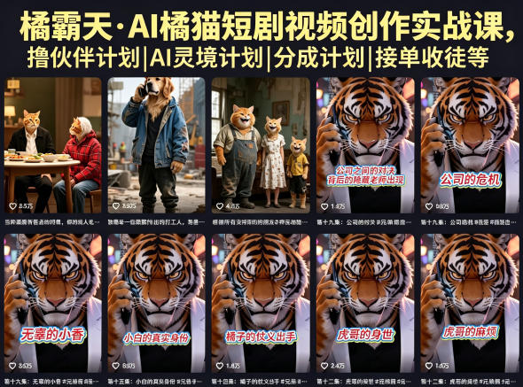 橘霸天·AI橘猫短剧视频创作实战课,撸伙伴计划|AI灵境计划|分成计划|接单收徒等云学当下-创业资源网-知予轻创网-资源整合-互联网创业课程云学当下