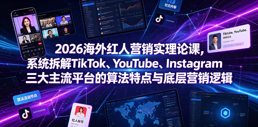 2026海外红人营销实理论课,系统拆解TikTok、YouTube、Instagram三大主流平台的算法特点与底层营销逻辑云学当下-创业资源网-知予轻创网-资源整合-互联网创业课程云学当下