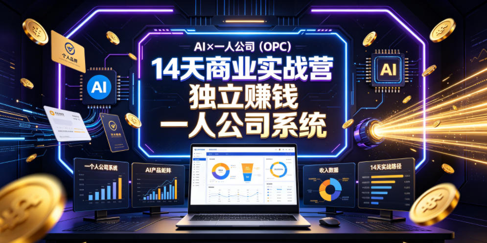 AI×一人公司(OPC)14天商业实战营,用AI帮你搭建一个属于你自己的、能独立賺钱的一人公司系统云学当下-创业资源网-知予轻创网-资源整合-互联网创业课程云学当下