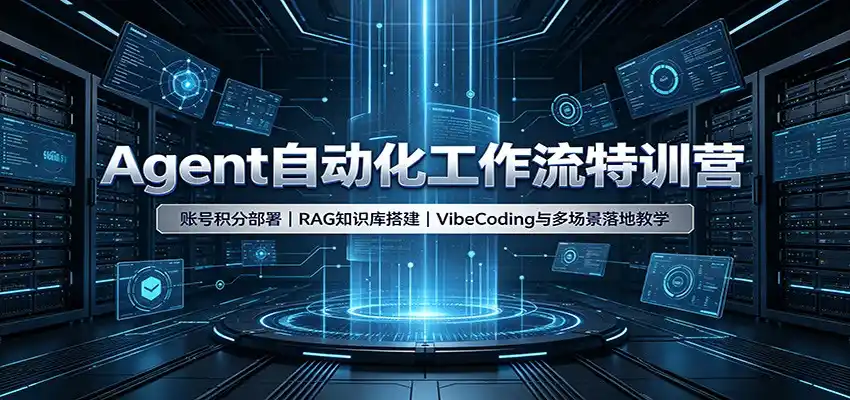 Agent自动化工作流特训营：账号积分部署，RAG知识库搭建，VibeCoding与多场景落地教学云学当下-创业资源网-知予轻创网-资源整合-互联网创业课程云学当下