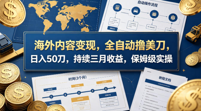海外内容变现，全自动撸美刀，日入50刀，持续三月收益，保姆级实操【揭秘】云学当下-创业资源网-知予轻创网-资源整合-互联网创业课程云学当下