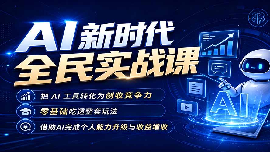AI新时代全民实战课，把 AI 工具转化为创收竞争力，零基础吃透整套玩法，借助AI完成个人能力升级与收益增收。云学当下-创业资源网-知予轻创网-资源整合-互联网创业课程云学当下