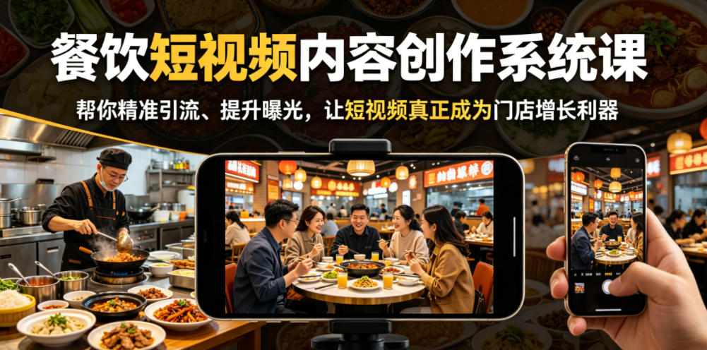 餐饮短视频内容创作系统课，帮你精准引流、提升曝光，让短视频真正成为门店增长利器云学当下-创业资源网-知予轻创网-资源整合-互联网创业课程云学当下