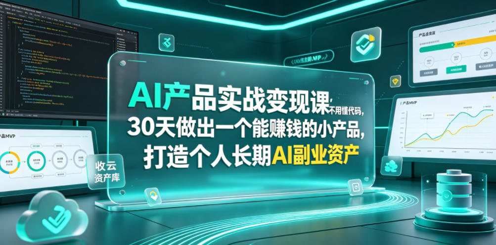 AI产品实战变现课,不用懂代码,30天做出一个能賺钱的小产品,打造个人长期AI副业资产云学当下-创业资源网-知予轻创网-资源整合-互联网创业课程云学当下