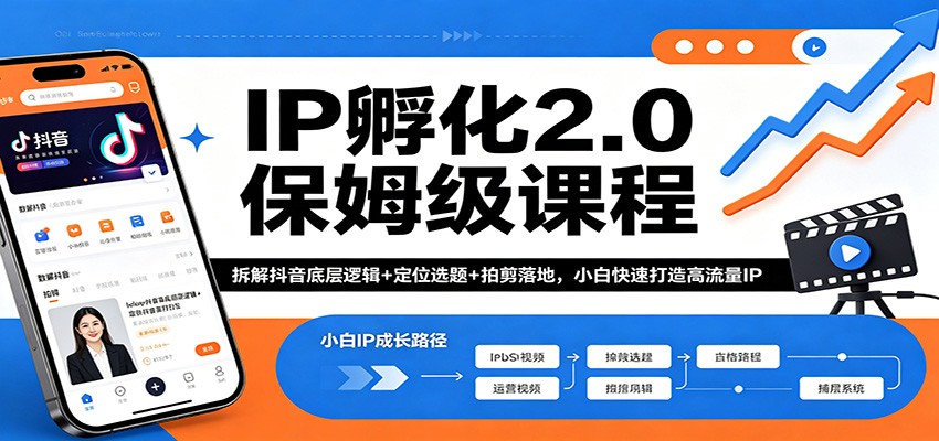IP孵化2.0保姆级课程：拆解抖音底层逻辑+定位选题+拍剪落地，小白快速打造高流量IP云学当下-创业资源网-知予轻创网-资源整合-互联网创业课程云学当下