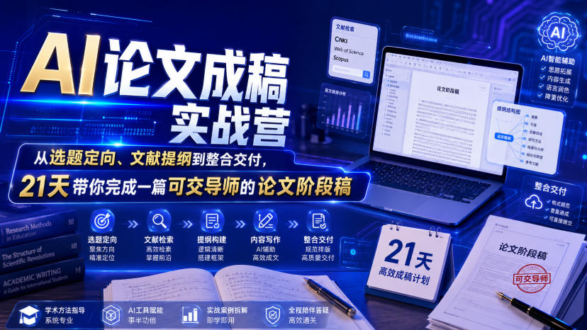 AI论文成稿实战营，从选题定向、文献提纲到整合交付，21天带你完成一篇可交导师的论文阶段稿云学当下-创业资源网-知予轻创网-资源整合-互联网创业课程云学当下