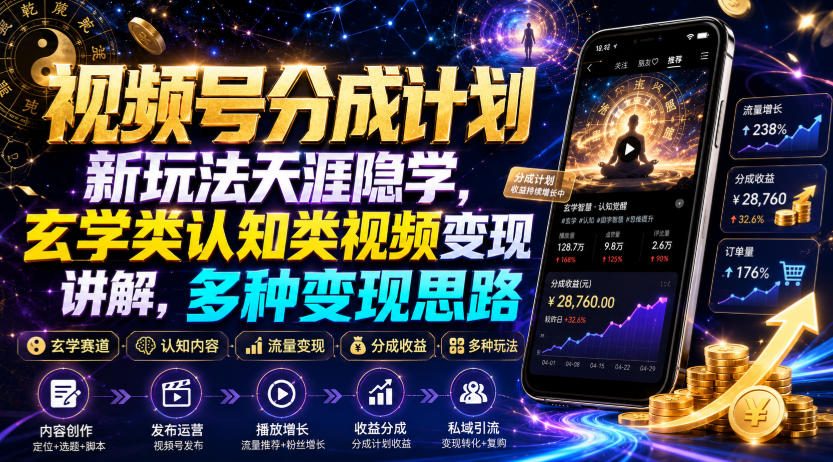 视频号分成计划新玩法天涯隐学,玄学类认知类视频变现讲解,多种变现思路云学当下-创业资源网-知予轻创网-资源整合-互联网创业课程云学当下