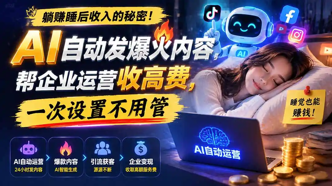 躺赚睡后收入的秘密!AI 自动发爆火内容,帮企业运营收高费,一次设置不用管【原创双语字幕】云学当下-创业资源网-知予轻创网-资源整合-互联网创业课程云学当下