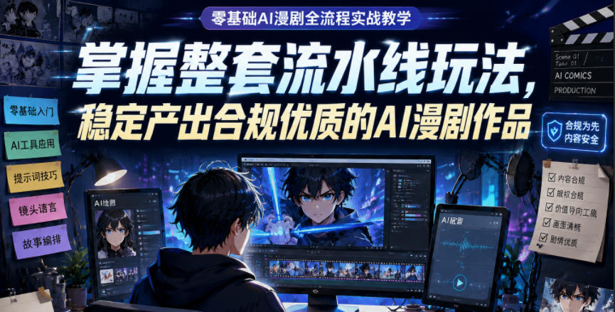 零基础AI漫剧全流程实战教学，掌握整套流水线玩法，稳定产出合规优质的AI漫剧作品云学当下-创业资源网-知予轻创网-资源整合-互联网创业课程云学当下