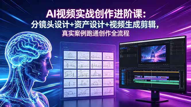 AI视频实战创作进阶课：分镜头设计+资产设计+视频生成剪辑，真实案例跑通创作全流程云学当下-创业资源网-知予轻创网-资源整合-互联网创业课程云学当下