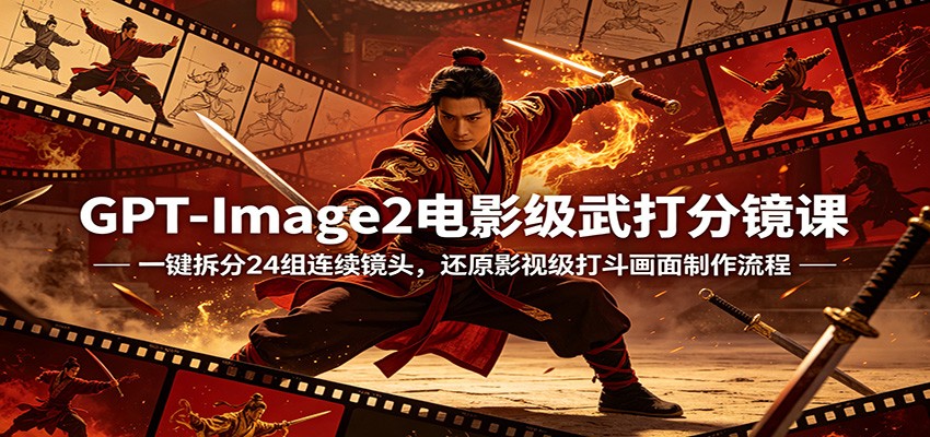 GPT-Image2电影级武打分镜课：一键拆分24组连续镜头，还原影视级打斗画面制作流程云学当下-创业资源网-知予轻创网-资源整合-互联网创业课程云学当下