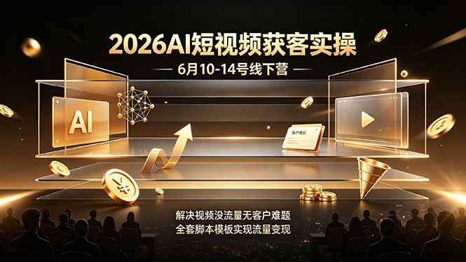 2026AI短视频获客实操6月10-14号线下营，解决视频没流量无客户难题，全套脚本模板实现流量变现云学当下-创业资源网-知予轻创网-资源整合-互联网创业课程云学当下