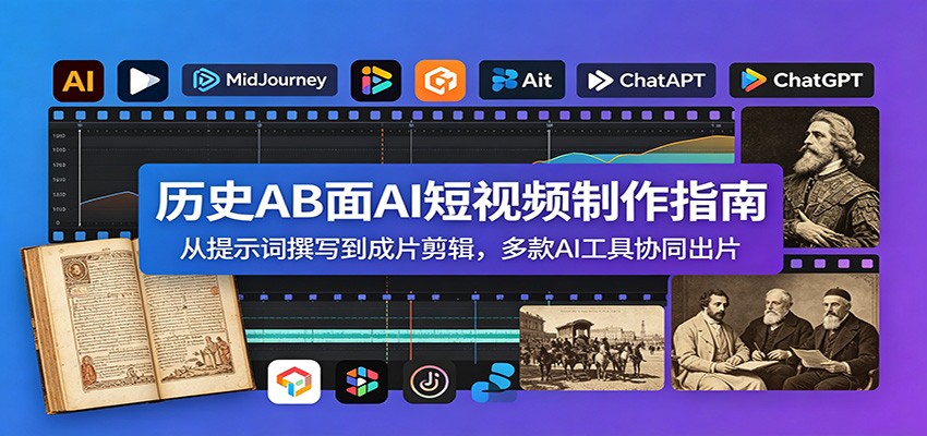 历史AB面AI短视频制作指南：从提示词撰写到成片剪辑，多款AI工具协同出片云学当下-创业资源网-知予轻创网-资源整合-互联网创业课程云学当下