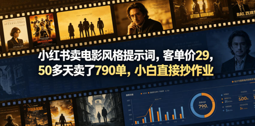 小红书卖电影风格提示词，客单价29，50多天卖了790单，小白直接抄作业！云学当下-创业资源网-知予轻创网-资源整合-互联网创业课程云学当下