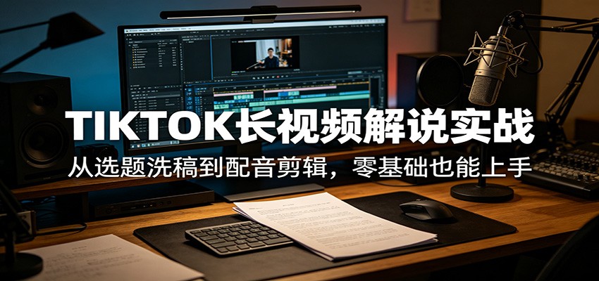 TIKTOK长视频解说实战：从选题洗稿到配音剪辑，零基础也能上手云学当下-创业资源网-知予轻创网-资源整合-互联网创业课程云学当下