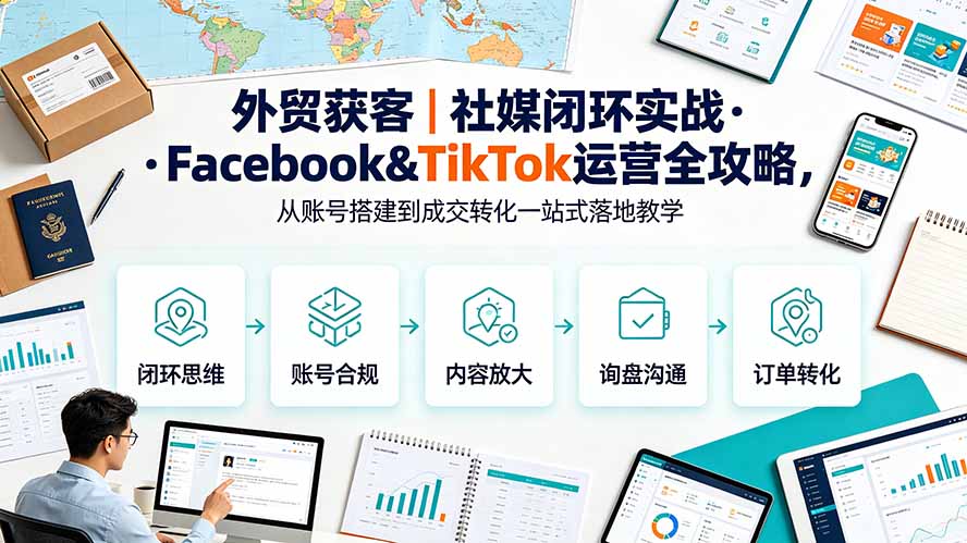 外贸获客｜社媒闭环实战·Facebook&TikTok运营全攻略，从账号搭建到成交转化一站式落地教学云学当下-创业资源网-知予轻创网-资源整合-互联网创业课程云学当下
