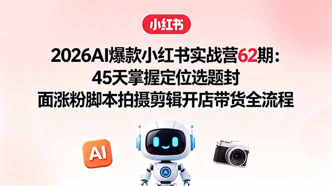 2026AI爆款小红书实战营62期：45天掌握定位选题封面涨粉脚本拍摄剪辑开店带货全流程云学当下-创业资源网-知予轻创网-资源整合-互联网创业课程云学当下