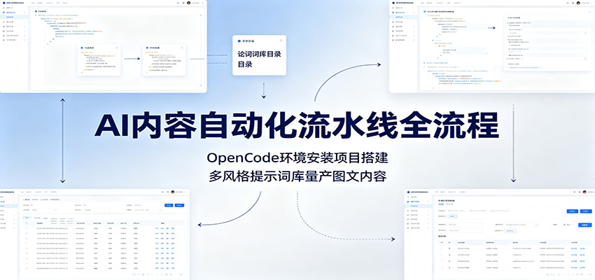 AI内容自动化流水线全流程:OpenCode环境安装项目搭建,多风格提示词库量产图文内容云学当下-创业资源网-知予轻创网-资源整合-互联网创业课程云学当下