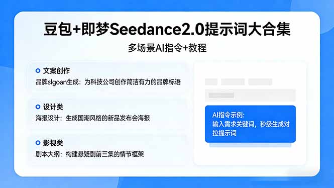豆包+即梦Seedance2.0提示词大合集:多场景AI指令+教程,解锁文案、设计、影视高效创作-云学当下