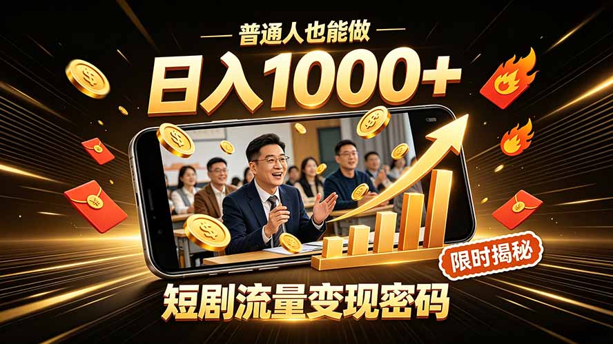 一部手机做短剧分发，不用真人出镜、不用拍摄剧本，快手流量变现日赚千元云学当下-创业资源网-知予轻创网-资源整合-互联网创业课程云学当下