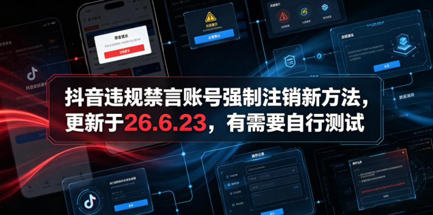抖音违规禁言账号强制注销新方法,更新于26.6.23,有需要自行测试云学当下-创业资源网-知予轻创网-资源整合-互联网创业课程云学当下