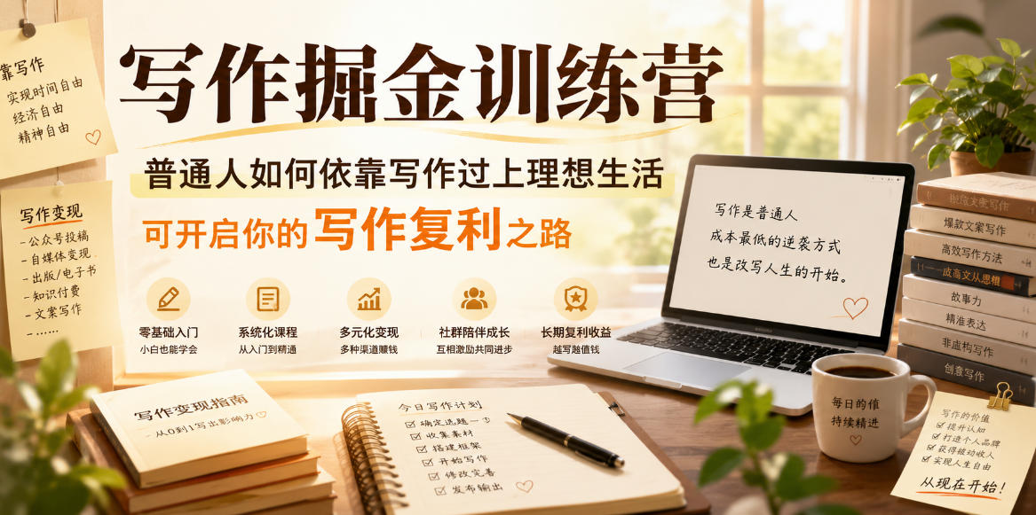 写作掘金训练营,普通人如何依靠写作过上理想生活,可开启你的写作复利之路(更新6月)云学当下-创业资源网-知予轻创网-资源整合-互联网创业课程云学当下